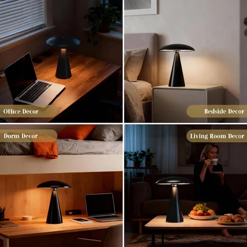 Vista 7 de Linda lámpara estética de hongos, moderna lámpara magnética de mediados de siglo con iluminación de 3 modos para decoración única de hongos del Negro