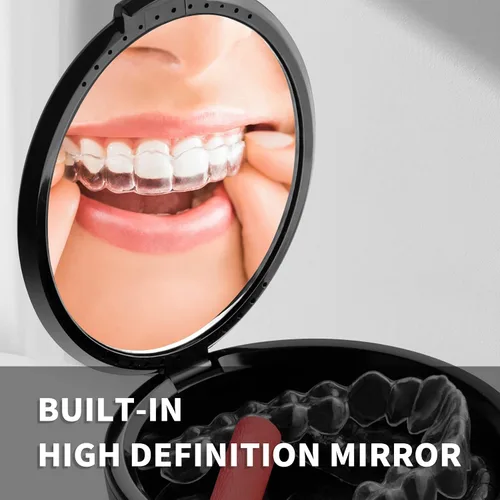 Vista 6 de Annhua Funda protectora bucal con espejo delgado para dentadura, soporte retenedor de plástico resistente con orificios de ventilación compatible