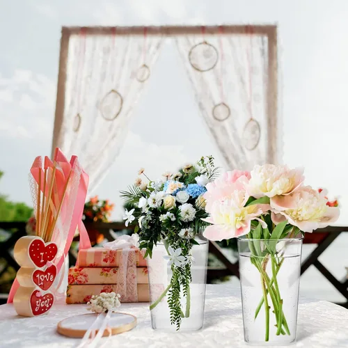 Vista 7 de Roowest Jarrón de plástico de 6 piezas, de acrílico, con flores, cuadradas, cónicas, centros de mesa altos para mesa, boda, cocina, arreglos
