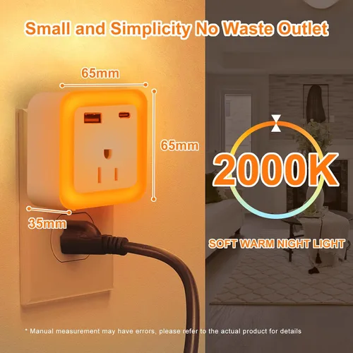 Vista 7 de JackonLux Luces nocturnas enchufables a la pared, paquete de 2 luces de reserva con batería recargable, sensor de atardecer a amanecer, luz nocturna