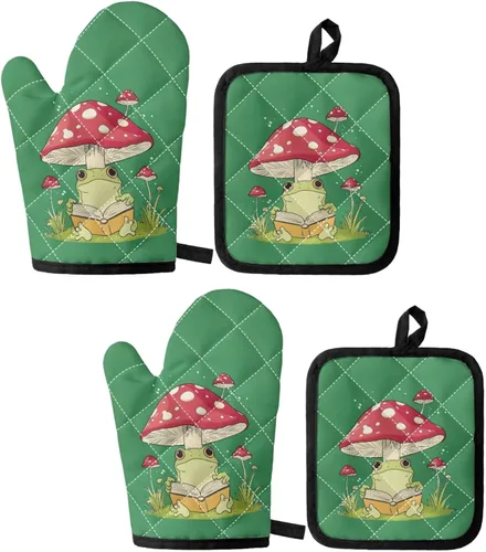 Vista 33 de UNICEU Juego de 4 manoplas de horno personalizadas y soportes para ollas, decoración de cocina, guantes protectores personalizados para hornear