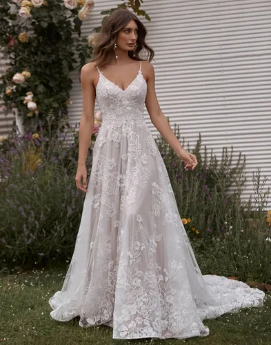 Vista 3 de Noras dress Women's Lace Appliques Long Sleeve Mermaid Wedding Dress V Neck Bridal Gowns B131