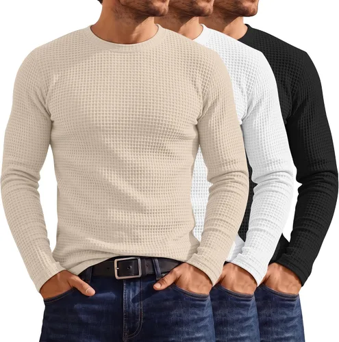 Vista 6 de Huukeay Paquete de 3 camisas térmicas tipo gofre para hombre