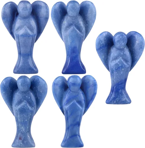 Vista 6 de TUMBEELLUWA Figura de ángel guardián de cristal tallado de 3 pulgadas, estatua de piedra de bolsillo de palma de ángel de la paz curativa, Azul