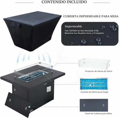 Vista 9 de BULEXYARD Mesa para fogata de gas propano de aluminio de 43 pulgadas, patio Gris oscuro