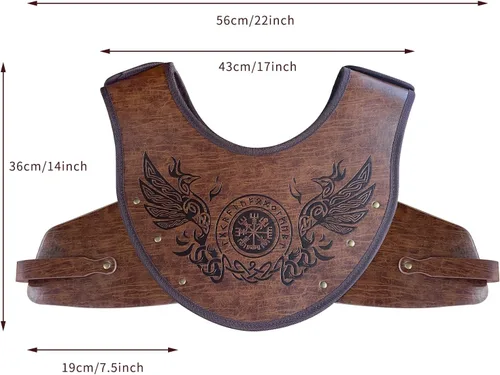 Vista 7 de HiiFeuer Phoenix Vegvisir - Armadura de pecho de cuero en relieve con cinturón ancho vikingo, juego medieval de piel sintética vikinga para mujeres