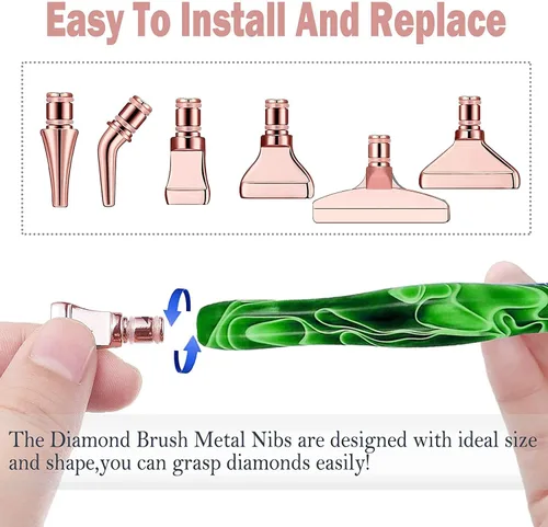 Vista 3 de Heyseri Bolígrafos de arte de diamante, juego de herramientas de 14 piezas, accesorios para bolígrafos de pintura de diamante, puntas de metal
