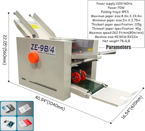 Vista 2 de INTSUPERMAI Máquina plegable automática de papel de 110 V, carpeta de papel de escritorio comercial con 4 placas plegables, contador digital máximo