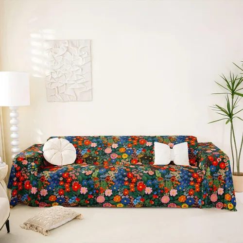 Vista 20 de Erosebridal Funda de sofá floral de 71 x 91 pulgadas, diseño de loto, antideslizante, acuarelas, diseño de hojas de flores azules, con pintura