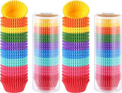 Vista 7 de Gifbera Revestimientos para cupcakes de arcoíris brillantes, tazas
