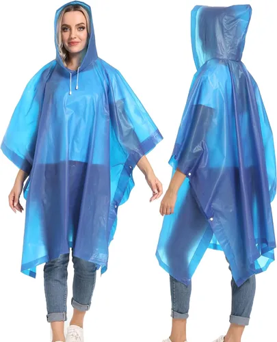 Vista 27 de Ponchos de lluvia reutilizables con capucha con cordón para adultos, abrigo de lluvia grueso impermeable, 2 paquetes