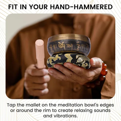 Vista 4 de DomeStar Juego de cuencos tibetanos cantores, auténtico juego de meditación hecho a mano para alivio del estrés, yoga con mazo y cojín para terapia