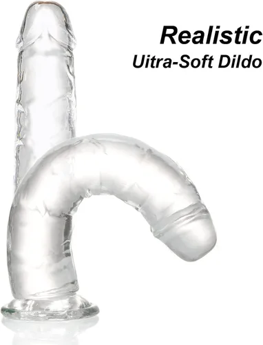 Vista 5 de Consolador realista de 7.1 pulgadas, consolador transparente con fuerte ventosa para jugar con manos libres, material suave, juguetes sexuales