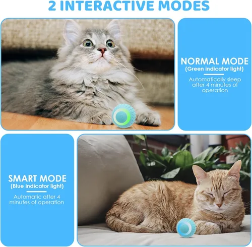 Vista 2 de Pakoo Pelota de juguete interactiva para gatos, bola eléctrica para gatos con luces LED, juguete rodante para gatos y bolas de juguete móviles