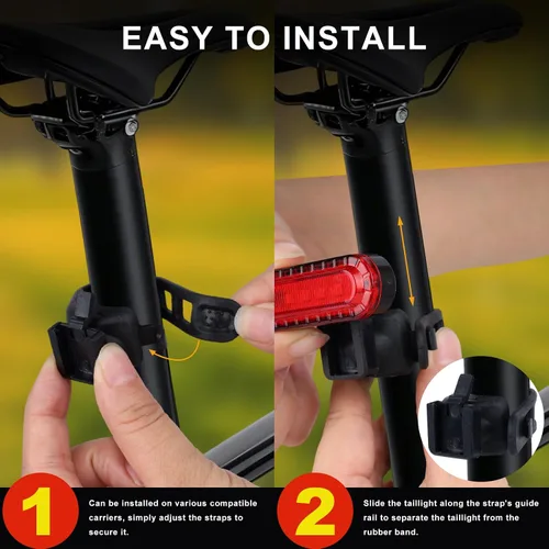 Vista 5 de KunHe USB Rechargeable Bike Tail Lights Super Bright Bicycle Rear Safety Light with 4 Light Modes for Skateboards Strollers and Wheelchairs