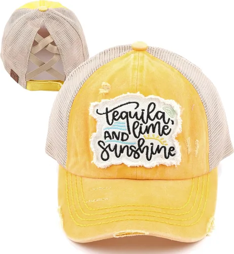 Vista 21 de Funky Junque Gorra de béisbol con cola de caballo cruzada, gorra de malla