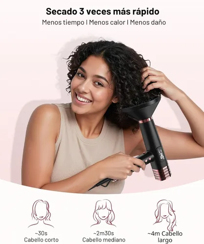 Vista 3 de Secador de pelo iónico de doble voltaje con difusor – Secador de pelo de Negro satinado