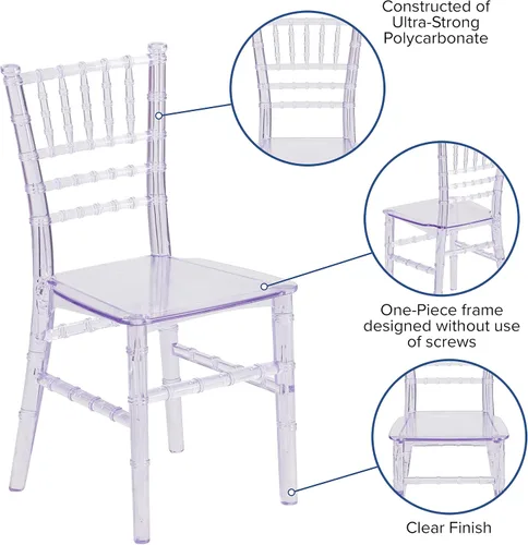 Vista 4 de Flash Furniture Silla Chiavari para Niños de Resina de Cristal Transparente para Fiestas y Eventos para Uso Comercial y Residencial