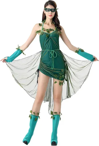 Vista 3 de LovSmile Disfraz de hadas Tinkerbell para mujer, vestido verde para cosplay, fiesta de Halloween con alas