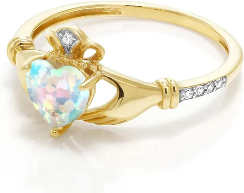 Vista 3 de Gem Stone King Anillo de compromiso claddagh celta irlandés de oro amarillo de 10 quilates con piedra preciosa en forma de corazón de 0.236 in