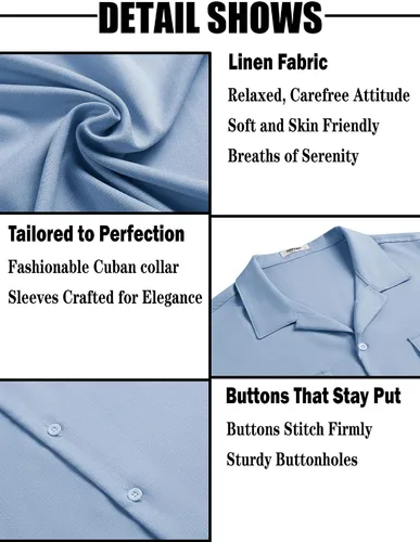 Vista 4 de COOFANDY Men's Linen Short Sleeve Button Down Shirt Casual Cuban Collar Summer Beach Shirts Vacation Essentials