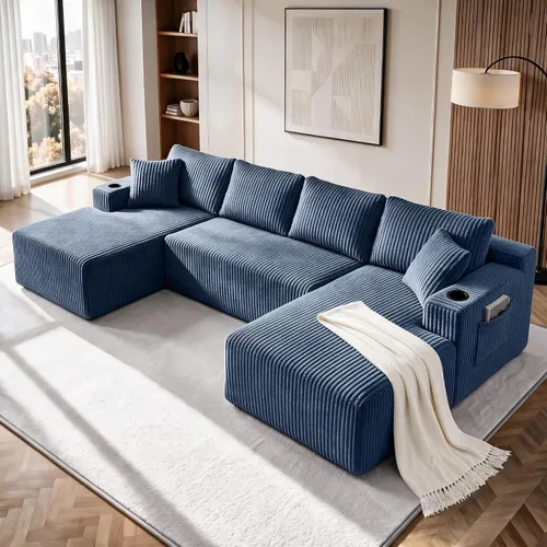 Vista 11 de Sofá cama modular de 124 pulgadas, sofá de nube sin hueso para sala de estar, sofá de 5 asientos en forma de U con 2 bolsillos de almacenamiento y 2