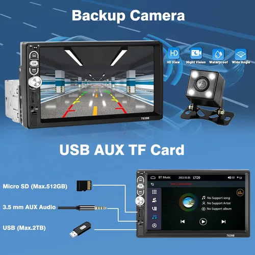 Vista 4 de 7 pulgadas CarPlay Single Din pantalla táctil Radio del coche: Android Auto Car Radio 1 Din con Bluetooth 5.1 AUX USB TF SD ranura FM Radio SWC EQ