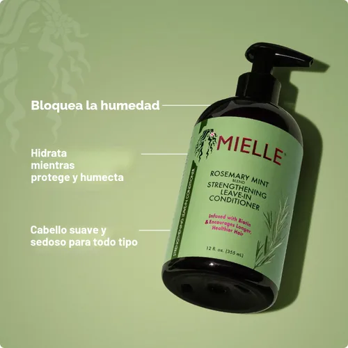 Vista 5 de Mielle Organics - Champú y acondicionador sin enjuague fortalecedor de romero y menta, infundido con biotina, limpia y ayuda a fortalecer el cabello