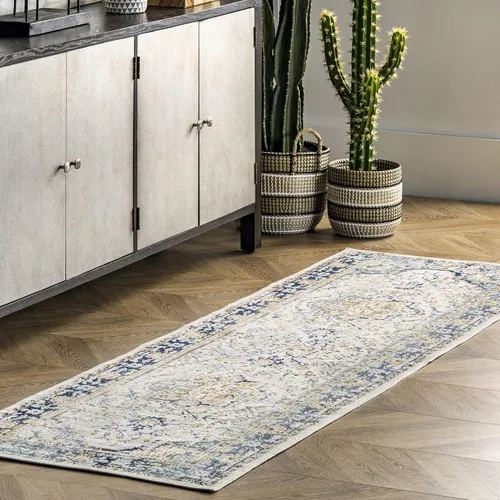 Vista 9 de nuLOOM Ainsley - Alfombra oriental persa de 3 x 5 pies para sala de estar, dormitorio, comedor, entrada, cocina, azul/marfil