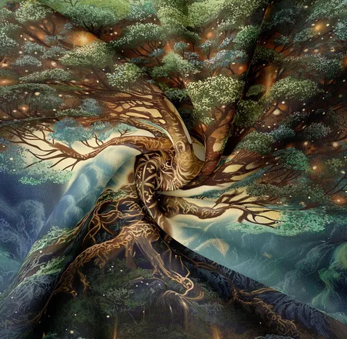 Vista 4 de Tapzen Tapiz de árbol de la vida para dormitorio, luna estrella, galaxia, bosque, naturaleza, decoración vertical de plantas bohemias para sala