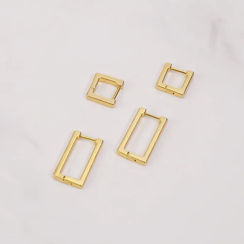 Vista 5 de 2 pares de aretes de aro minimalistas chapados en oro de 14 quilates, pequeños y delicados aretes geométricos cuadrados y rectangulares para niñas