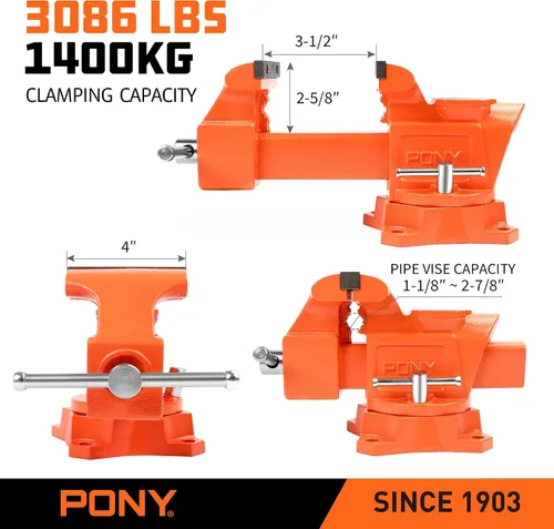 Vista 5 de PONY Tornillo de banco resistente de 4 pulgadas, tornillo de taller