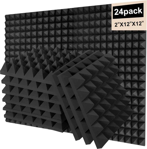 Vista 11 de Paquete de 12 paneles de espuma acústica, cuñas insonorizantes de alta densidad de 1 x 12 x 12 pulgadas para pared, recuperación rápida, resistentes