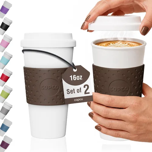 Vista 16 de Copco Acadia - Tazas de viaje con tapas, 16 onzas, color azul, juego de 2