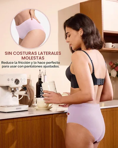 Vista 3 de BAMBOO COOL Ropa interior de mujer de cintura alta bragas sin costuras para Multicolor-5pack-cintura alta-b