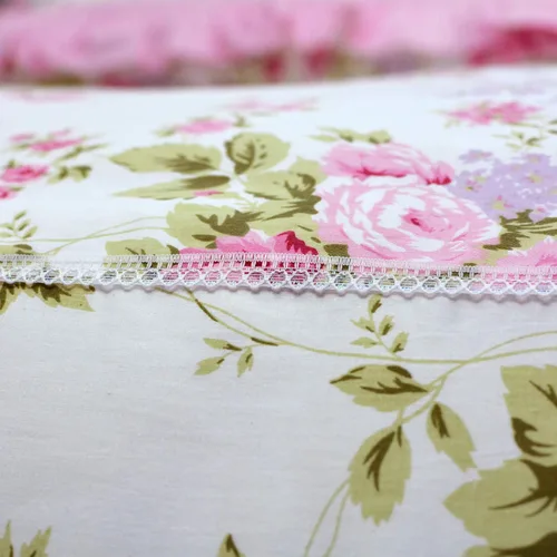 Vista 8 de FADFAY Juego de funda de edredón rosa desgastada, colección de ropa de cama floral rosa, elegante juego de funda de edredón de encaje de princesa