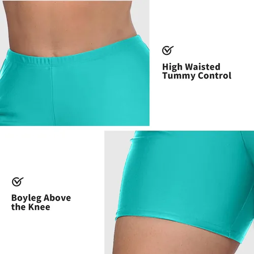 Vista 2 de ALove Pantalones cortos de natación para mujer, talla grande, pantalones cortos de cintura alta, pantalones cortos elásticos para traje de baño