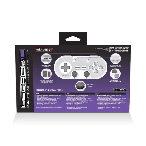 Vista 2 de Retro-Bit Legacy 16 Wireless 2.4GHz Controller for SNES, Switch, PC, MacOS, RetroPie, Raspberry Pi and Other USB Devices (Classsic Gray)