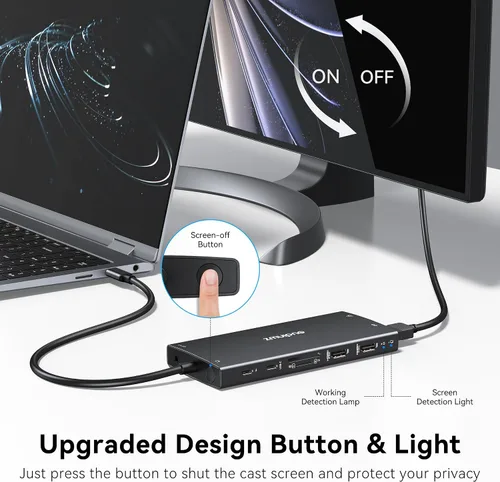 Vista 3 de Hub USB C Estación de acoplamiento USB C Monitor dual 4K@60Hz+DP 8K@30Hz para Dell HP, Estación de acoplamiento para portátil 3 monitores 15 en 1