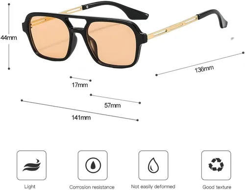 Vista 3 de OSAGAMA Gafas de sol cuadradas vintage de aviador pequeñas de los años 70, gafas planas para mujeres y hombres, persianas de metal, protección UV