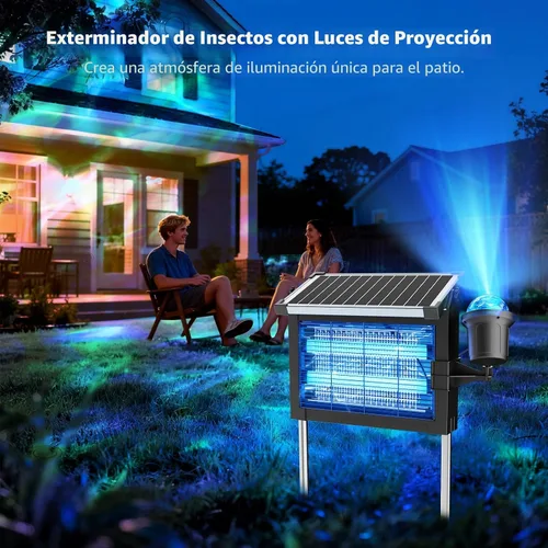 Vista 8 de OnBeam Solar Bug Zapper Outdoor, 4500V Fly Zapper with Projector Lights Azul (Space Blue)