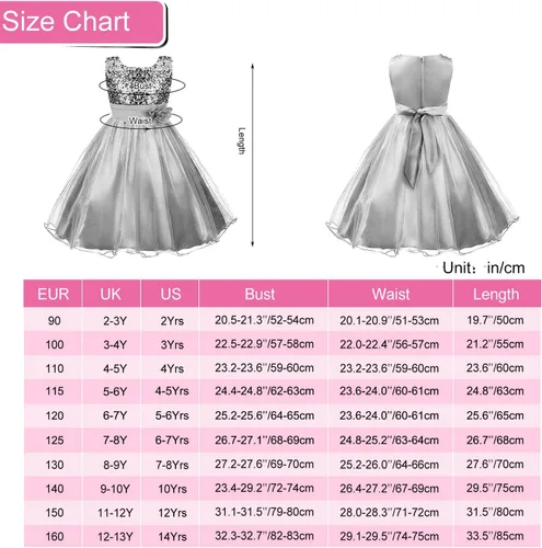 Vista 7 de Acecharming - Vestido de fiesta para niñas con lentejuelas y flores para dama de honor, vestido de fiesta de tul de boda de 3 a 10 años
