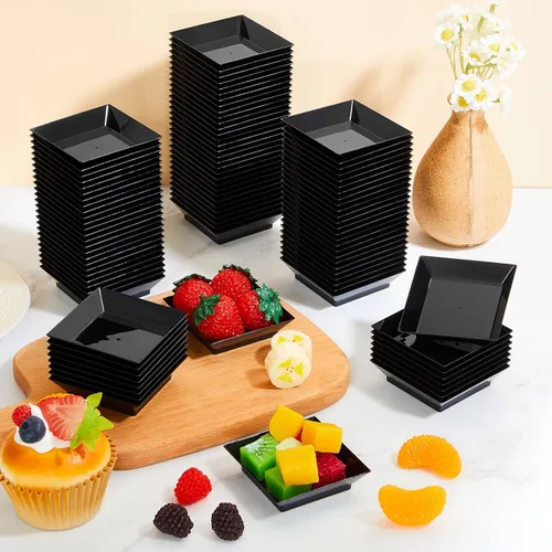 Vista 5 de 300 platos cuadrados para postre, 2.5 x 2.5 pulgadas, color negro