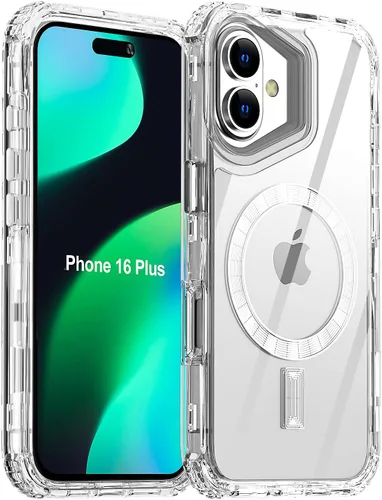 Vista 14 de AICase para iPhone 16 Plus, Funda Transparente Compatible con MagSafe, Protección contra Caídas de 3 en 1, Resistente a Prueba