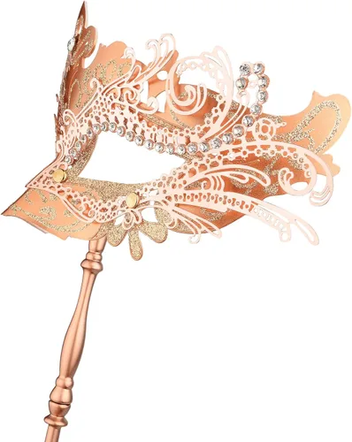 Vista 4 de Hoshin Máscara de mascarada con palo, decoraciones de Mardi Gras para mujer