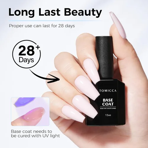Vista 6 de TOMICCA Capa base de gel, 1 capa base de 0.5 onzas líquidas que no se limpia para esmalte de uñas de gel, fórmula mejorada LED de larga duración