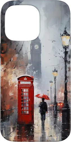 Vista 21 de Funda para iPhone 16 Wet London Iconic Red Phone Booth Clocktower Art Cover Phone Case