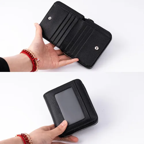 Vista 4 de XINNSTAR Billetera pequeña genuina para mujer, tarjetero delgado con bloqueo RFID con ventana para identificación, monederos compactos para mujer