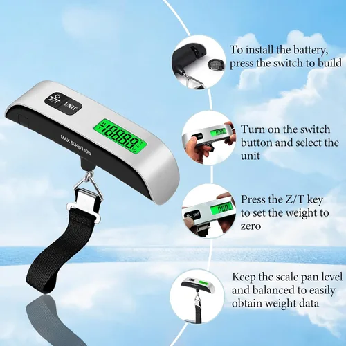 Vista 5 de Báscula de equipaje, báscula de equipaje de 110 libras con funciones de conmutación de 4 unidades y pantalla LED, báscula de equipaje digital