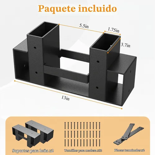 Vista 2 de Mr IRONSTONE Estante de leña para exteriores e interiores, kit de soportes de leña ajustable a cualquier longitud, estantes de almacenamiento